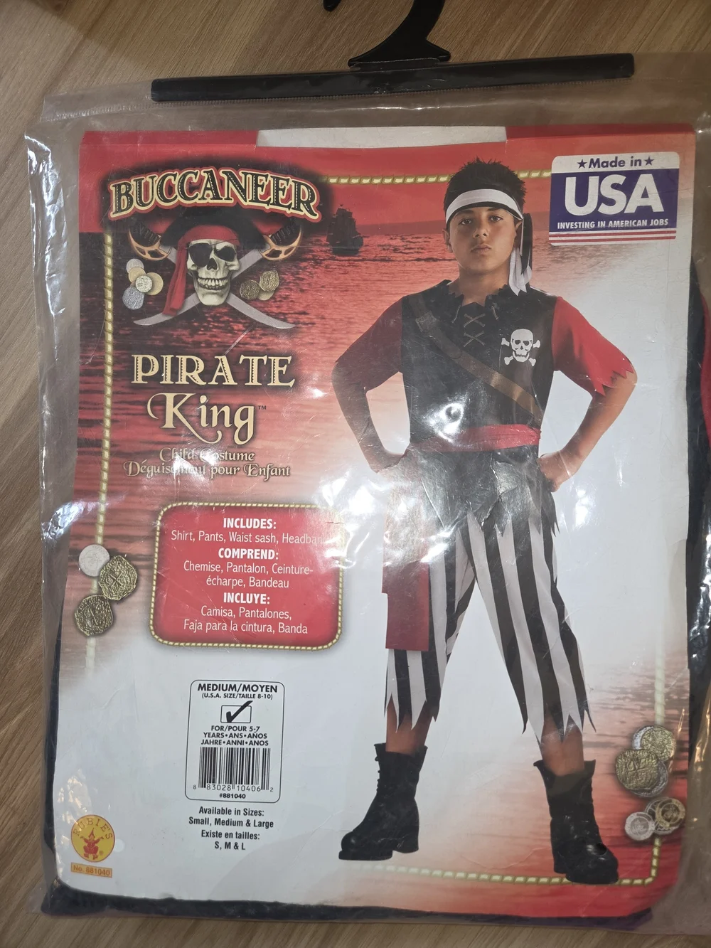 NEW- Boys Black, Red & White Pirate  Costume, Medium 8-10 Kids- Rubie's - Picture 2 of 4